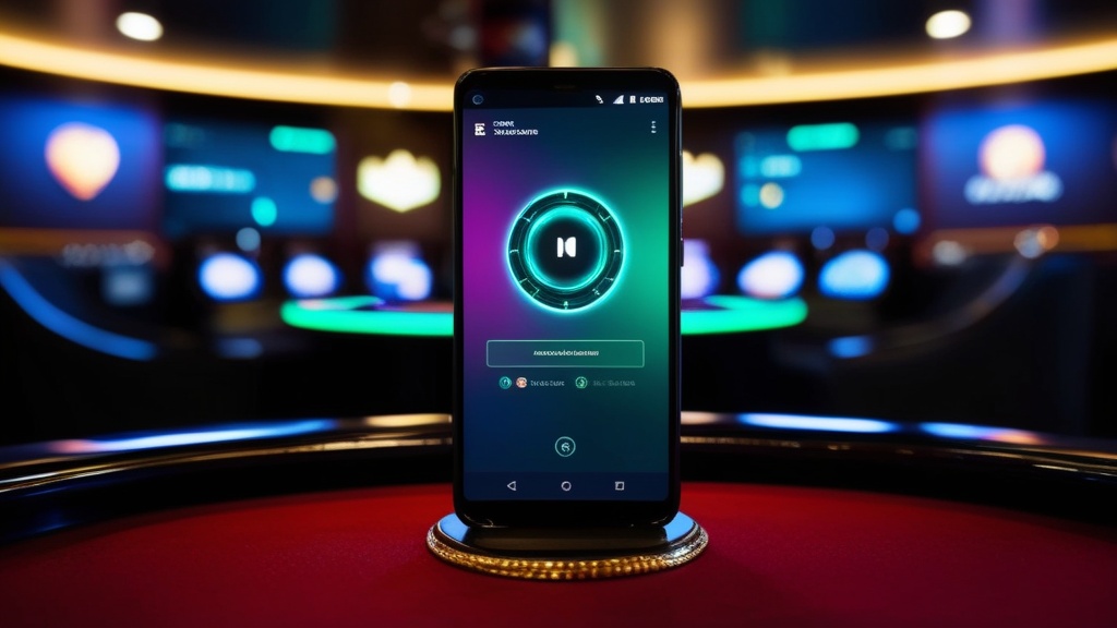 Androidtelefoon met APK-installatiescherm in een donker casino