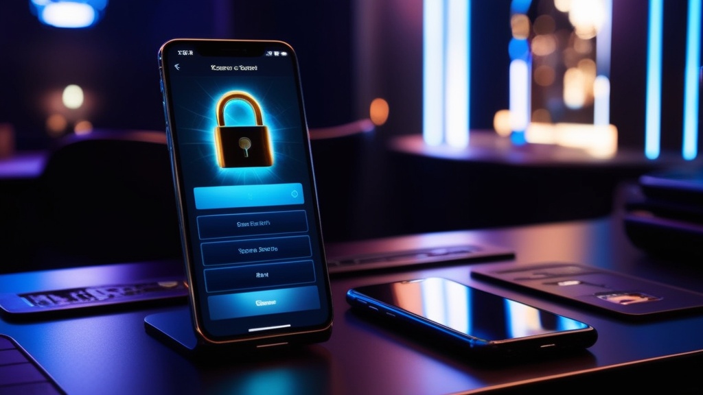 Smartphone met beveiligde login en accountinstellingen in een donker casino
