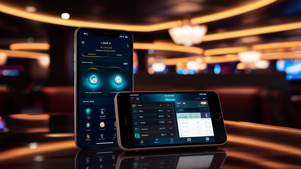 iPhone en iPad met mobiele casinowebsite in een donkere lounge